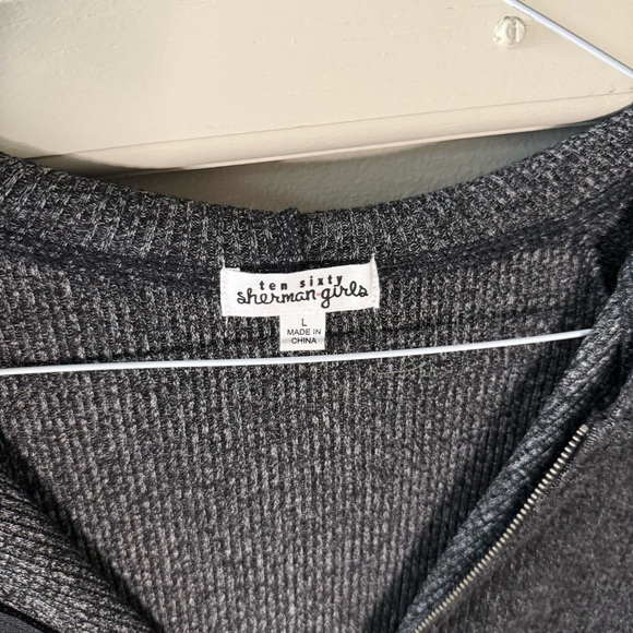 Ten Sixty Sherman Black Grey Ribbed Zip Up Sweatshirt Elastic Waist - Picture 2 of 8